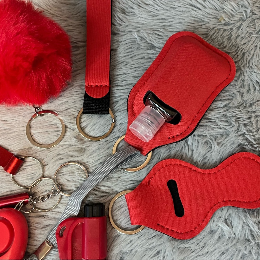 9pcs Red Safety Keychain Set - Picture 3 of 4